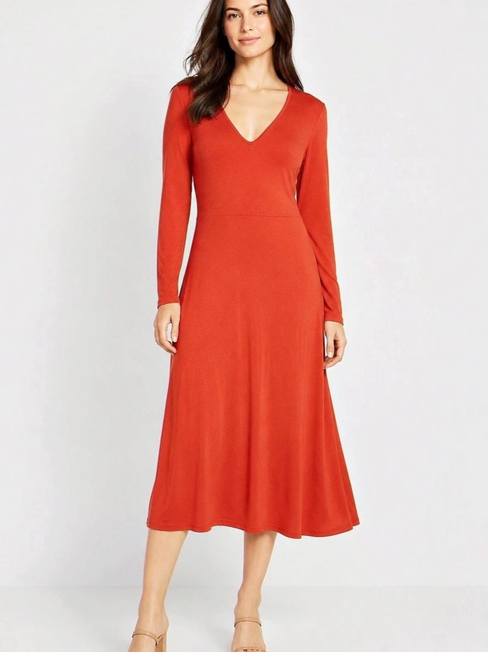 GAP Rust Orange V-Neck Long Sleeve Midi Dress Size L